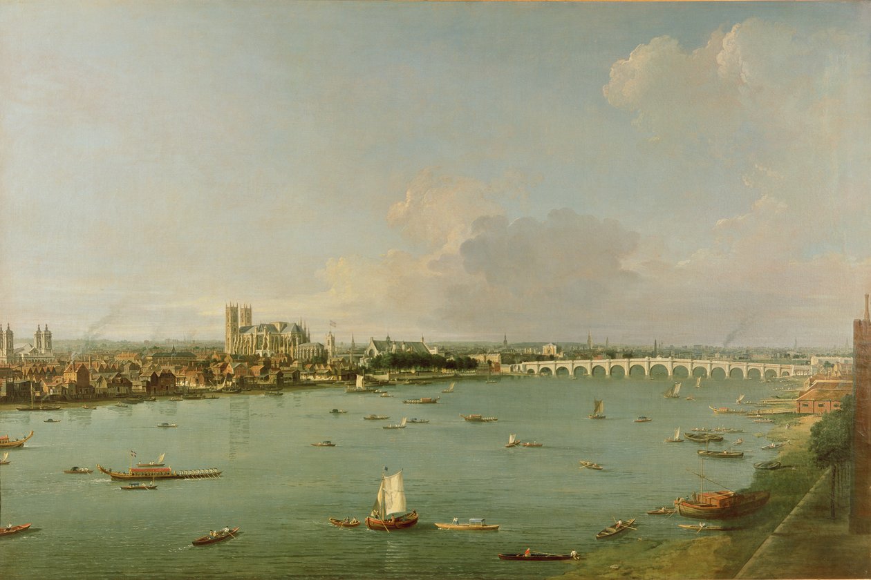 Näkymä Thames-joelle joen eteläpuolelta. tekijältä Giovanni Antonio Canal