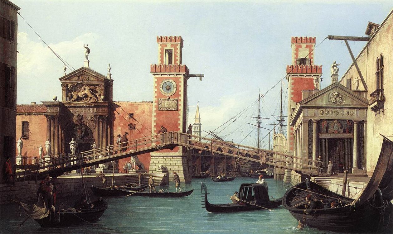 Näkymä Arsenalin sisäänkäynnille tekijältä Giovanni Antonio Canal