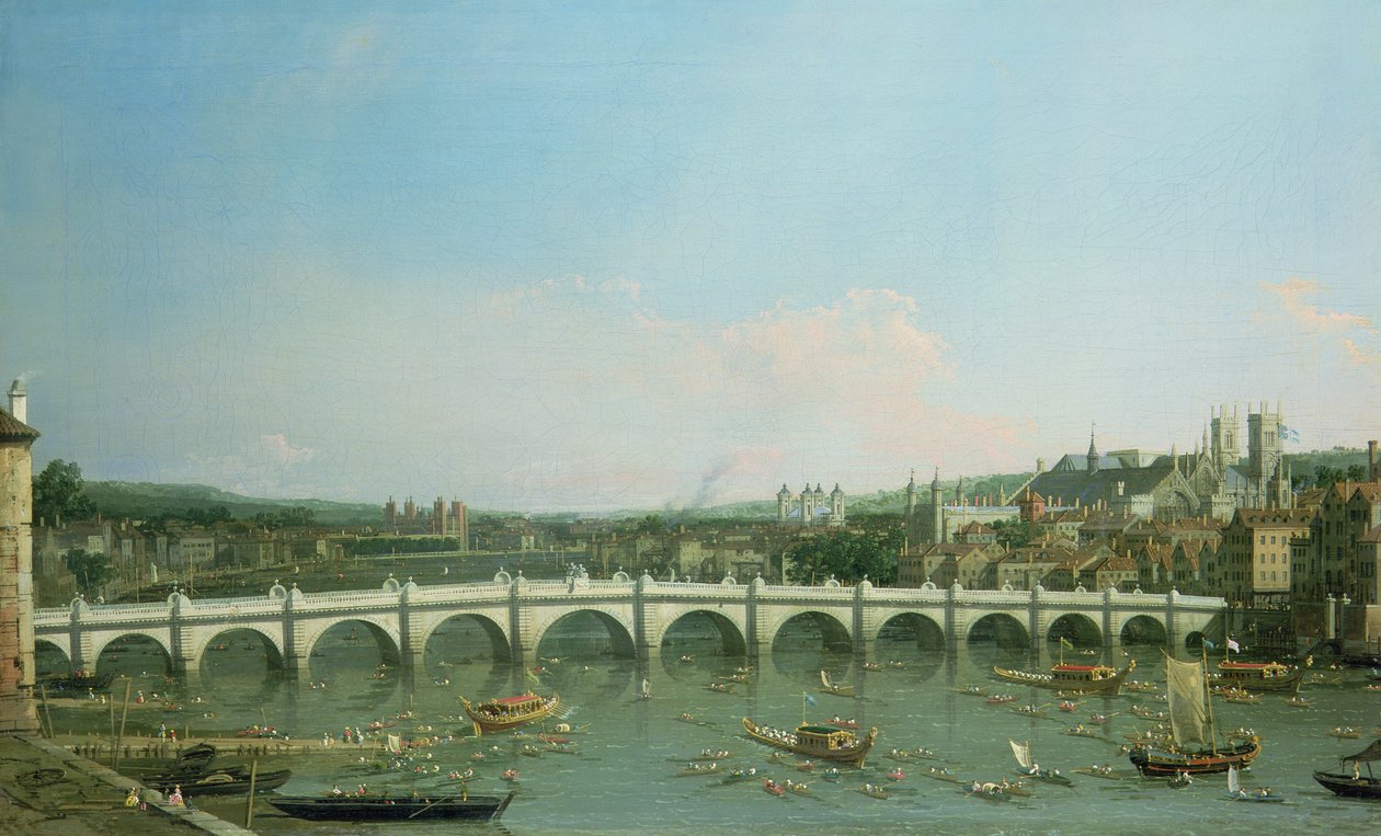 Westminster Bridge pohjoisesta Lambeth Palacen kanssa etäisyydellä tekijältä Giovanni Antonio Canal