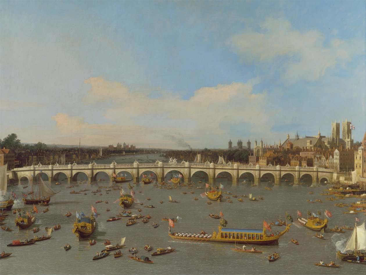 Westminster Bridge, Lord Mayorsin kulkue Thamesilla tekijältä Giovanni Antonio Canal