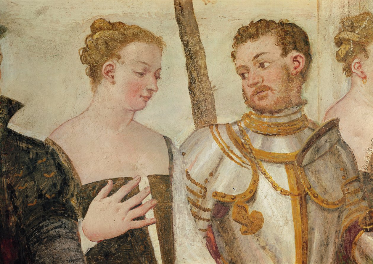 Kutsu tanssiin, yksityiskohta kahdesta päästä, 1570 fresko tekijältä Giovanni Antonio Fasolo