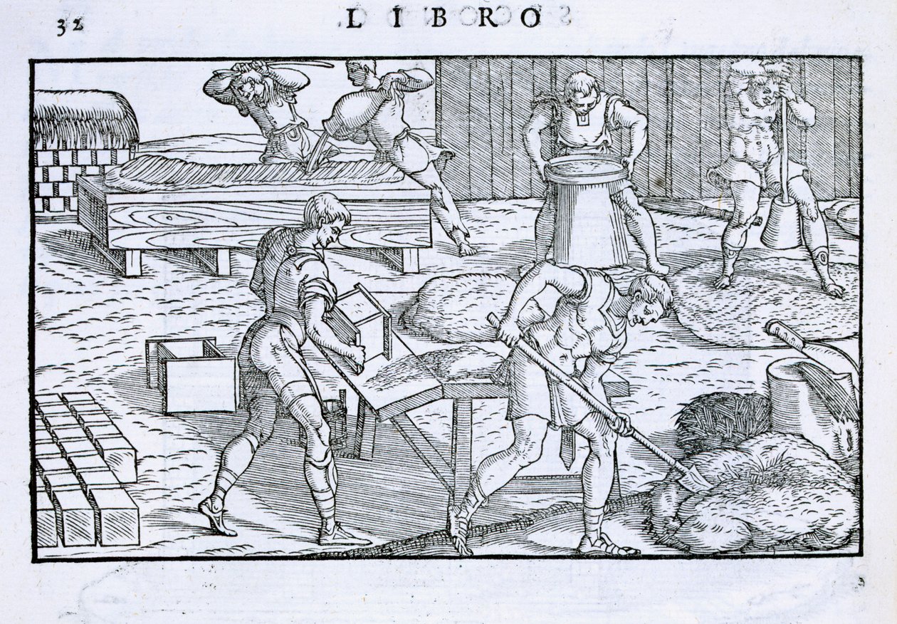 Kansankielinen asuminen ja tiilen valmistus, Della Architettura, julkaistu 1590 tekijältä Giovanni Antonio Rusconi