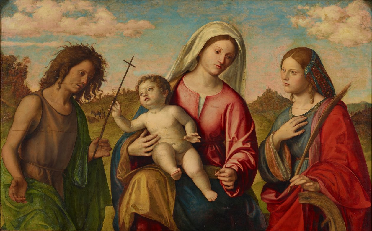Neitsyt ja lapsi Pyhän Katariinan ja Johannes Kastajan kanssa, n. 1515 tekijältä Giovanni Battista Cima da Conegliano