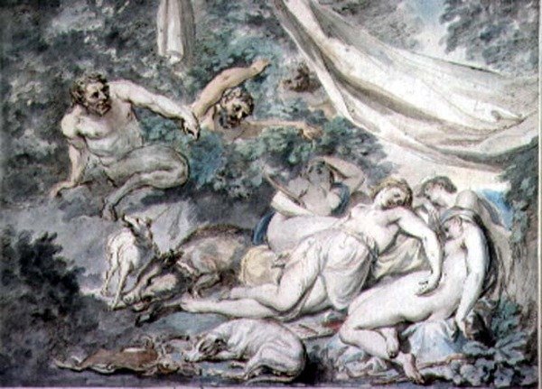 Satyyrien yllättämät nymfit, 1700-luku tekijältä Giovanni Battista Cipriani