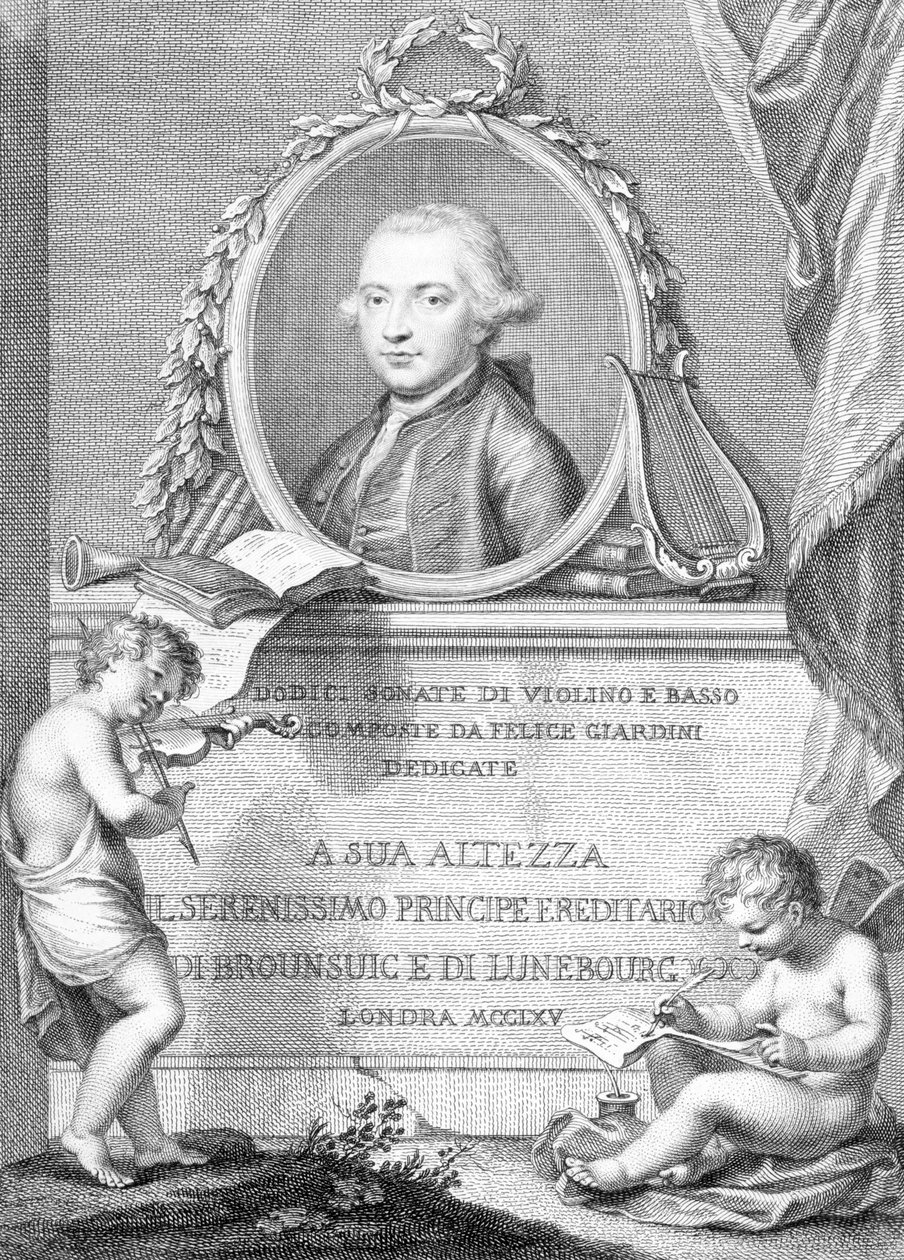 Nuottien kansi, jossa Felice Giardinin muotokuva, kaiverrus Francesco Bartolozzi tekijältä Giovanni Battista Cipriani
