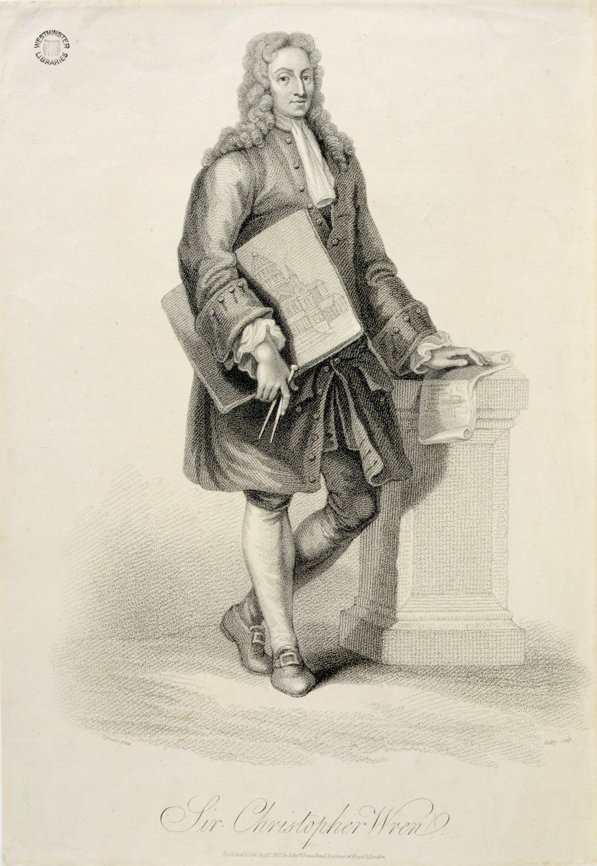 Sir Christopher Wren (1632-1723), kaiverrus James Godby (fl.1790-1820), pub. Kirjailija: Edward Orme, 1815 tekijältä Giovanni Battista Cipriani