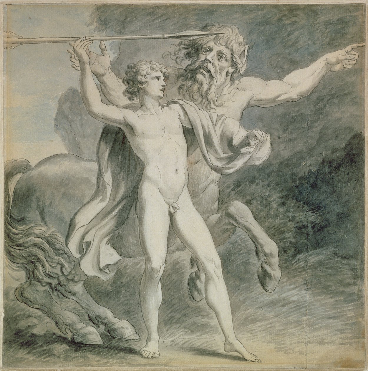 The Education of Achilles, 1776 (kynä ja muste harmaalla pesulla paperilla) tekijältä Giovanni Battista Cipriani
