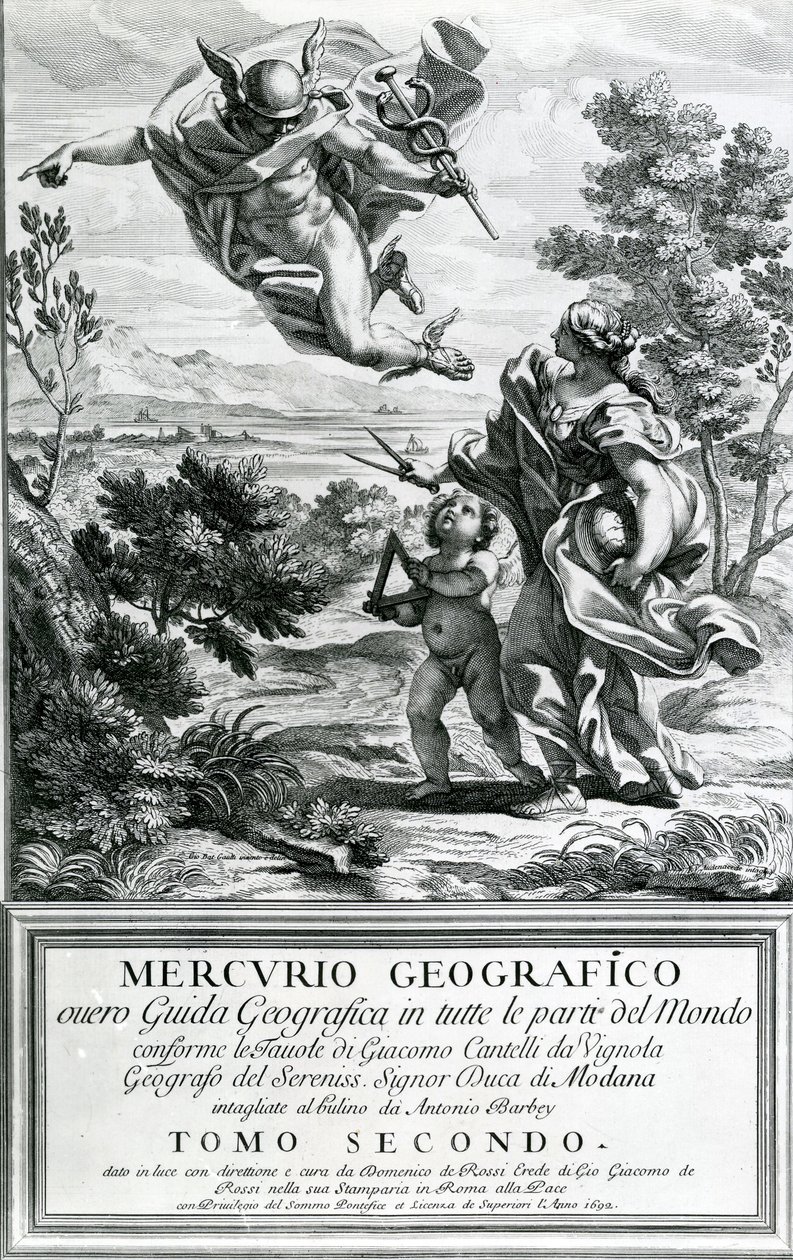 Mercury johtava maantiede, 1692 tekijältä Giovanni Battista Gaulli