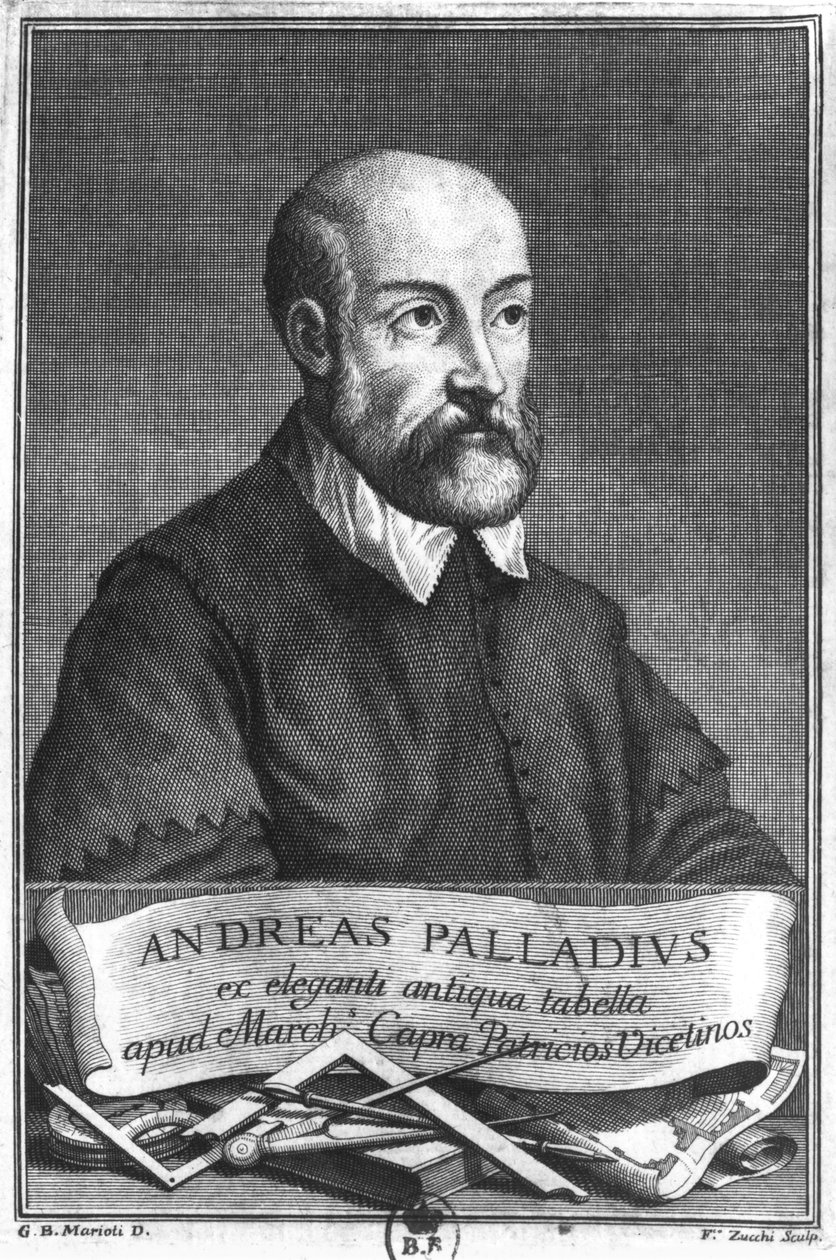 Andrea Palladio (1508-80), kaiverrus Francesco II Zucchi (1692-1764) tekijältä Giovanni Battista Marioti