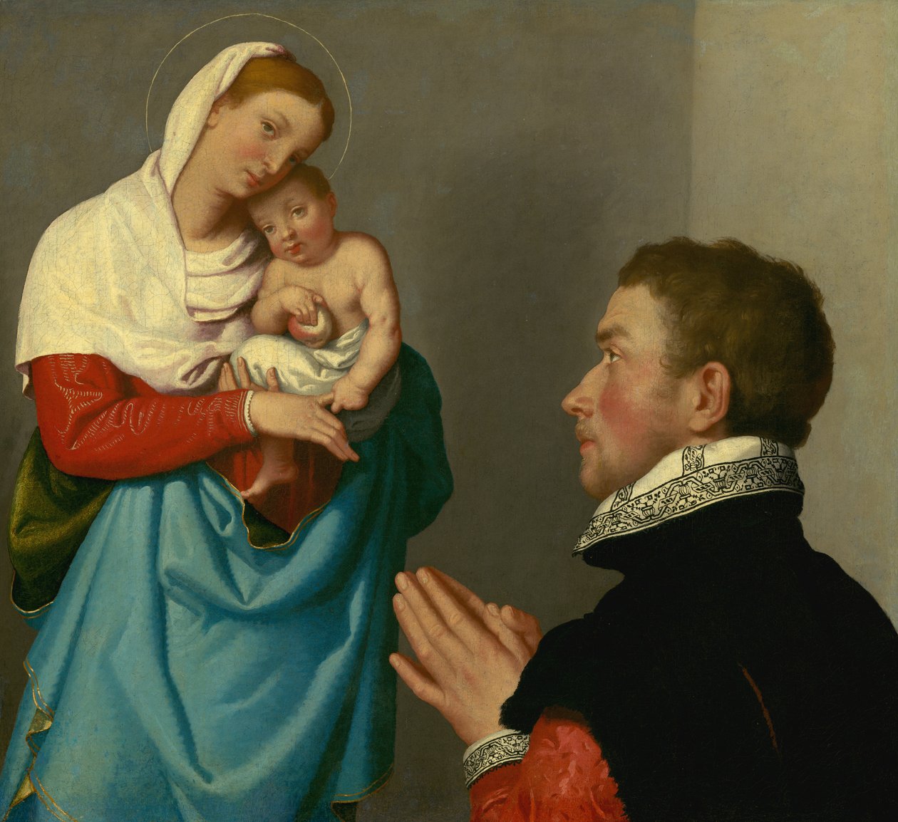 Herrasmies palvonnassa Madonnan edessä tekijältä Giovanni Battista Moroni
