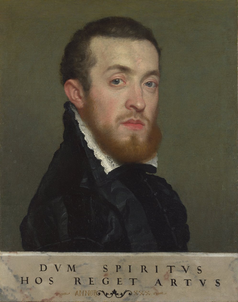 Nuoren miehen rintakuva, jossa kirjoitus tekijältä Giovanni Battista Moroni