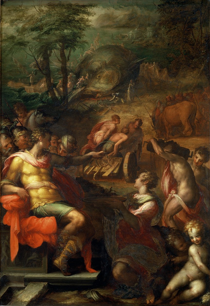 Kerää ambra, 1572 (öljy liuskekivellä) tekijältä Giovanni Battista Naldini