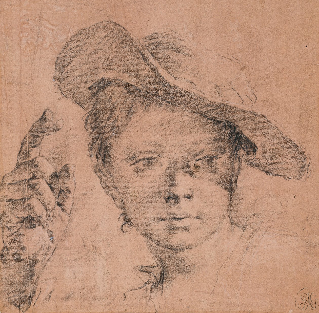 Muotokuva pojasta, joka osoittaa korotetulla oikealla kädellä, n. 1740-1745 tekijältä Giovanni Battista Piazzetta
