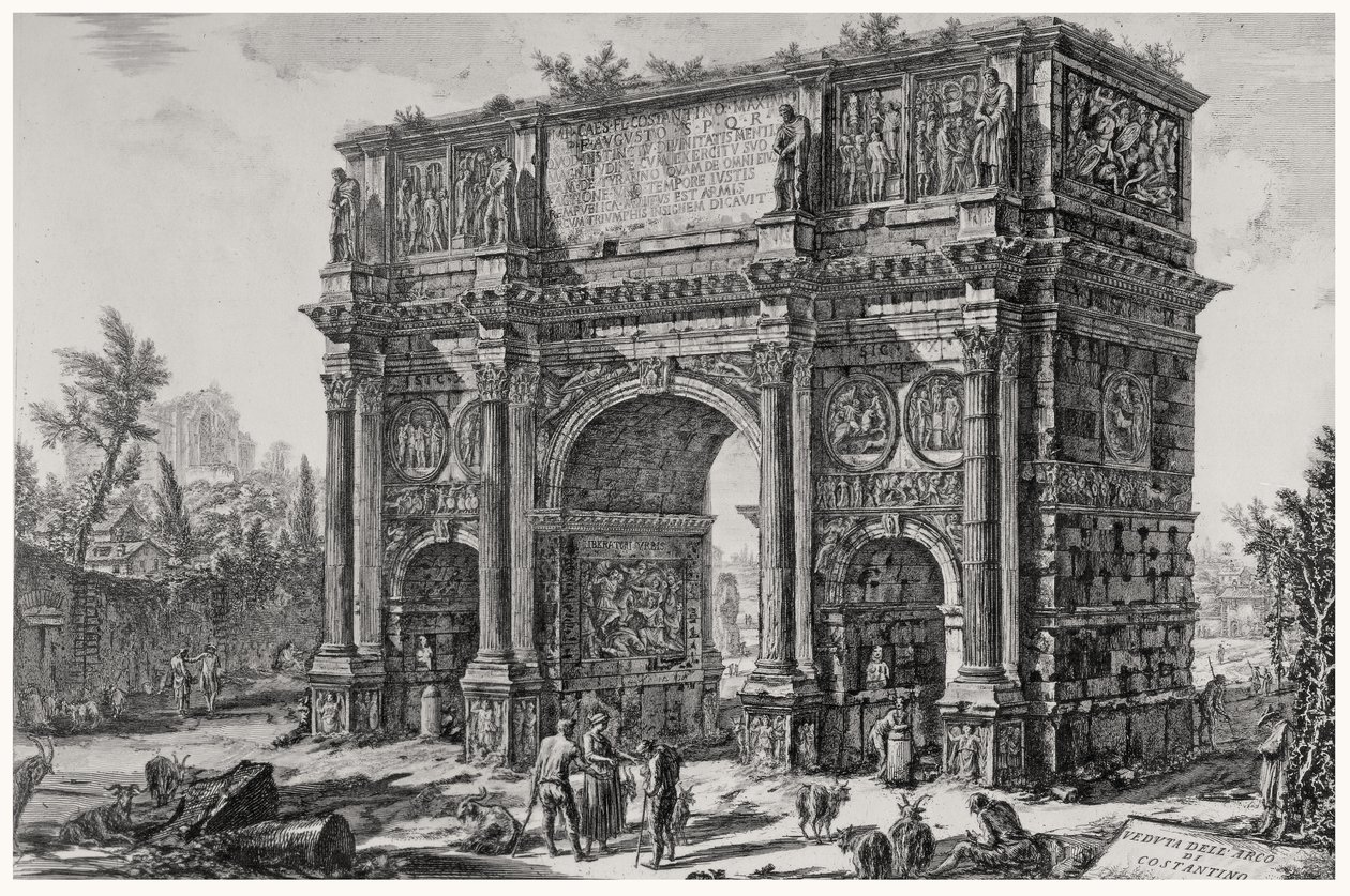 Näkymä Konstantinuksen kaarelle, Rooman näkymät -sarjasta, n. 1760 tekijältä Giovanni Battista Piranesi