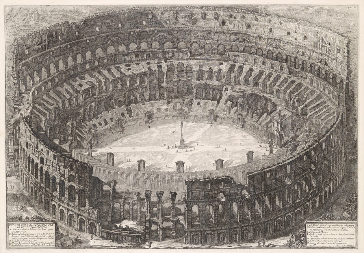 Ansicht vom Kolosseum aus der Vogelperspektive tekijältä Giovanni Battista Piranesi