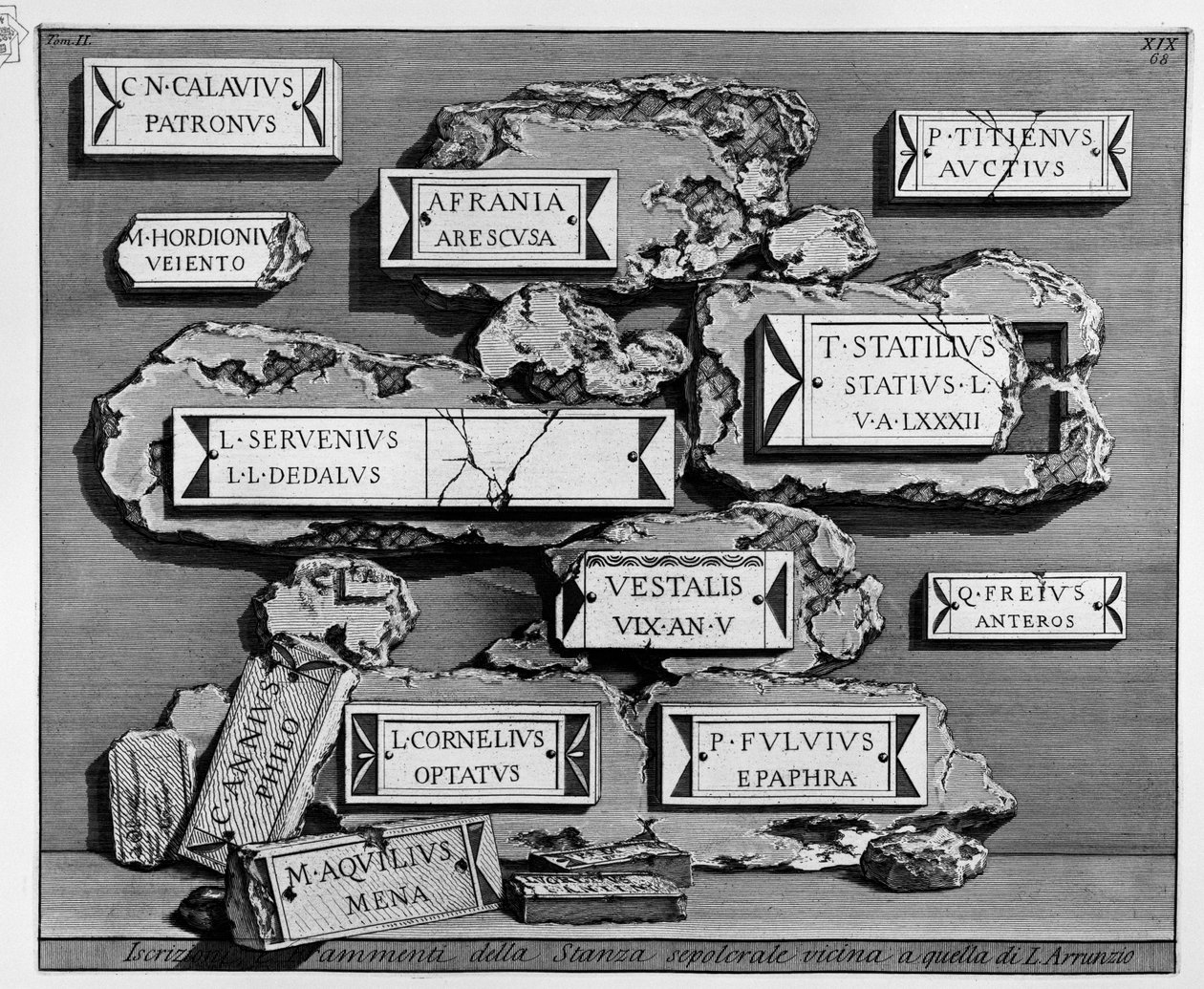 Avanzi della -kamera Sepolcrale ad uso della plebe nella villa Magnani; cfr. Pianta di Roma de Piranesi, ei. 88 tekijältä Giovanni Battista Piranesi