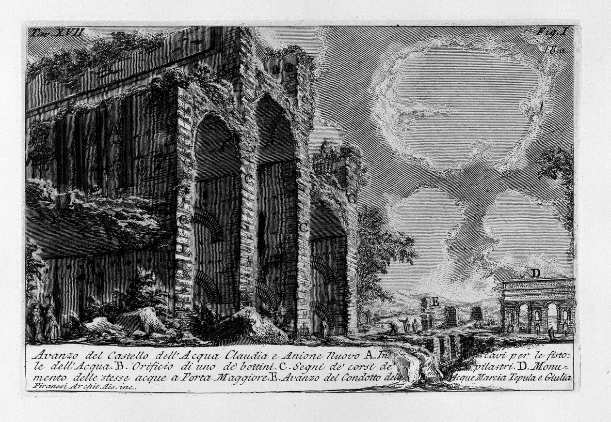 Avanzo del Castello, Acqua Claudia ja Anione Nuovo tekijältä Giovanni Battista Piranesi