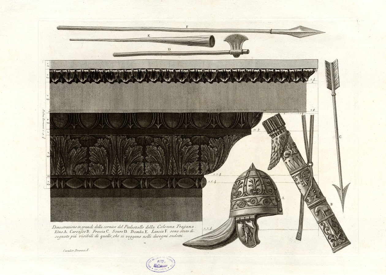 Dimostrazione grande della cornice del Piedistallo della Colonna Traiana tekijältä Giovanni Battista Piranesi