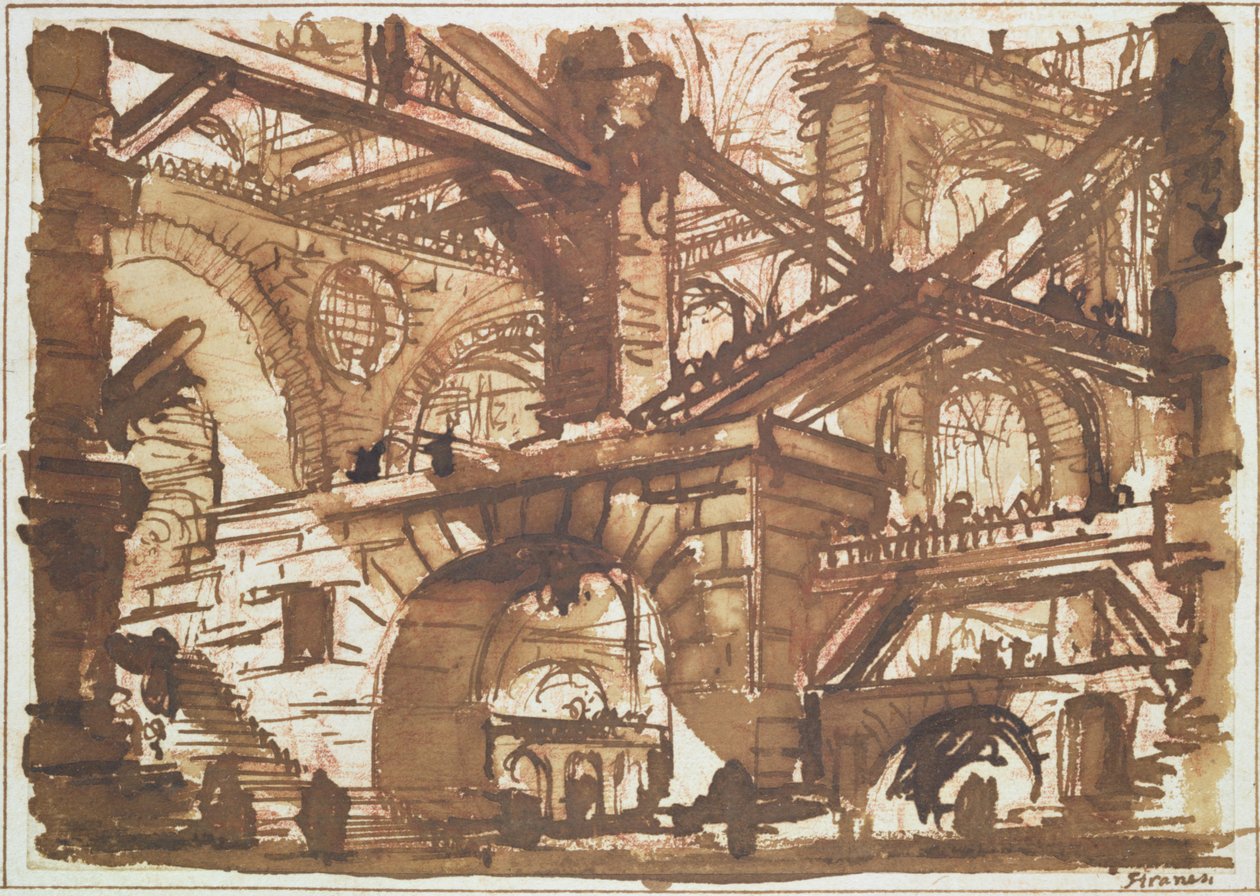 Piirustus kuvitteellisesta vankilasta (muste ja pesu paperille) tekijältä Giovanni Battista Piranesi