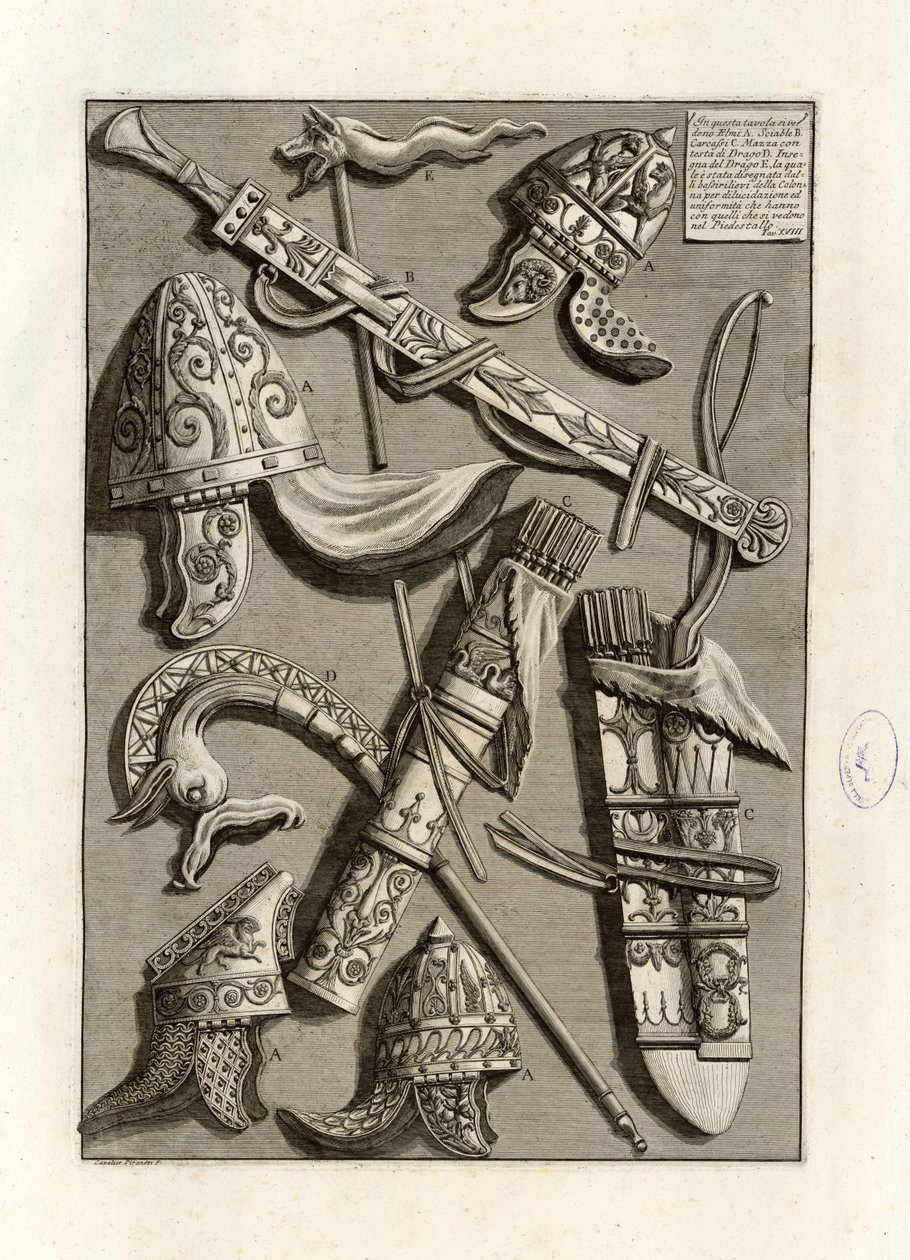 In questa tavola si vedono Elmi tekijältä Giovanni Battista Piranesi