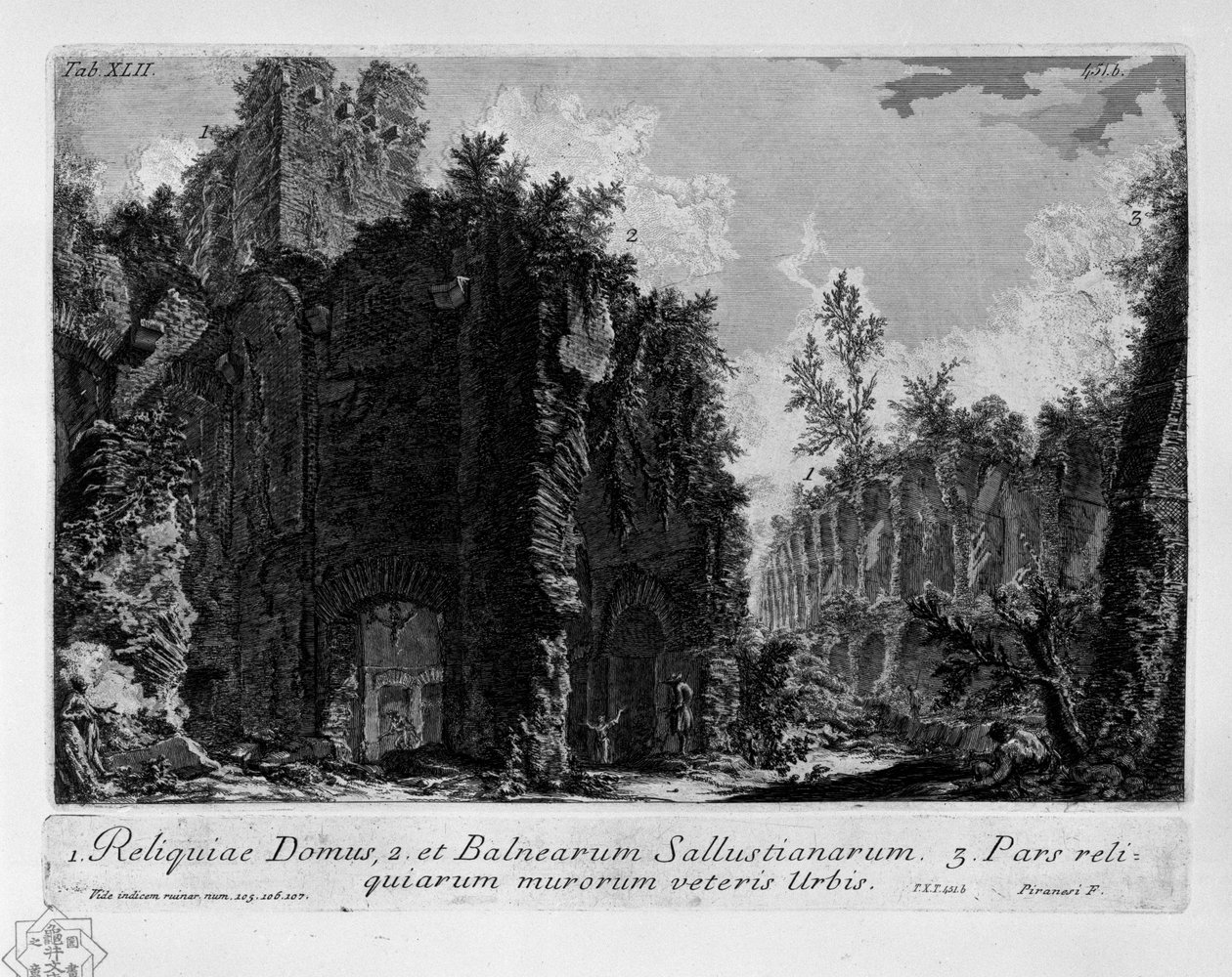 Giovanni Battista Piranesi on tehnyt Giovanni Battista Piranesi -leikkauksen, joka kuvaa Horti Sallustiani (Sallustin puutarhat) Roomassa. tekijältä Giovanni Battista Piranesi