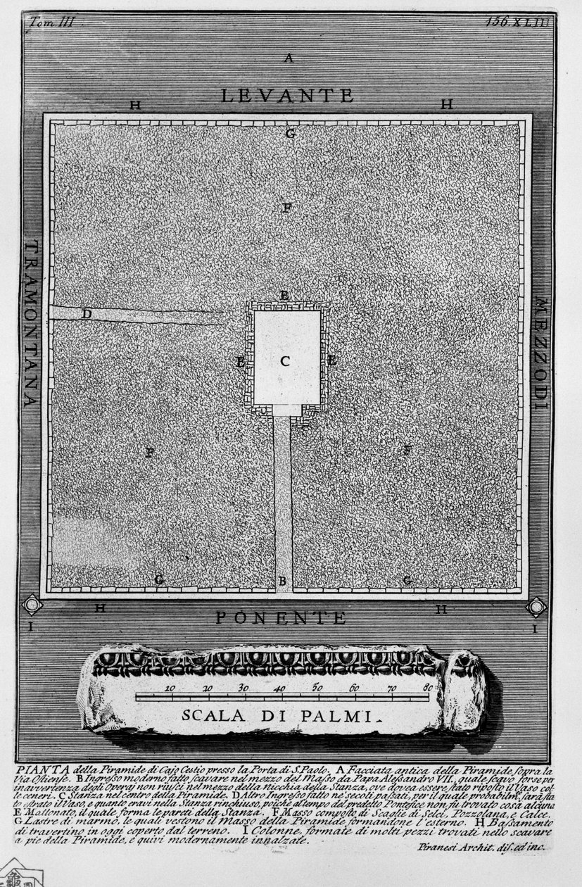PIANTA della Piramide di Cajo Cestio presso la Porta di S. Paolo. tekijältä Giovanni Battista Piranesi