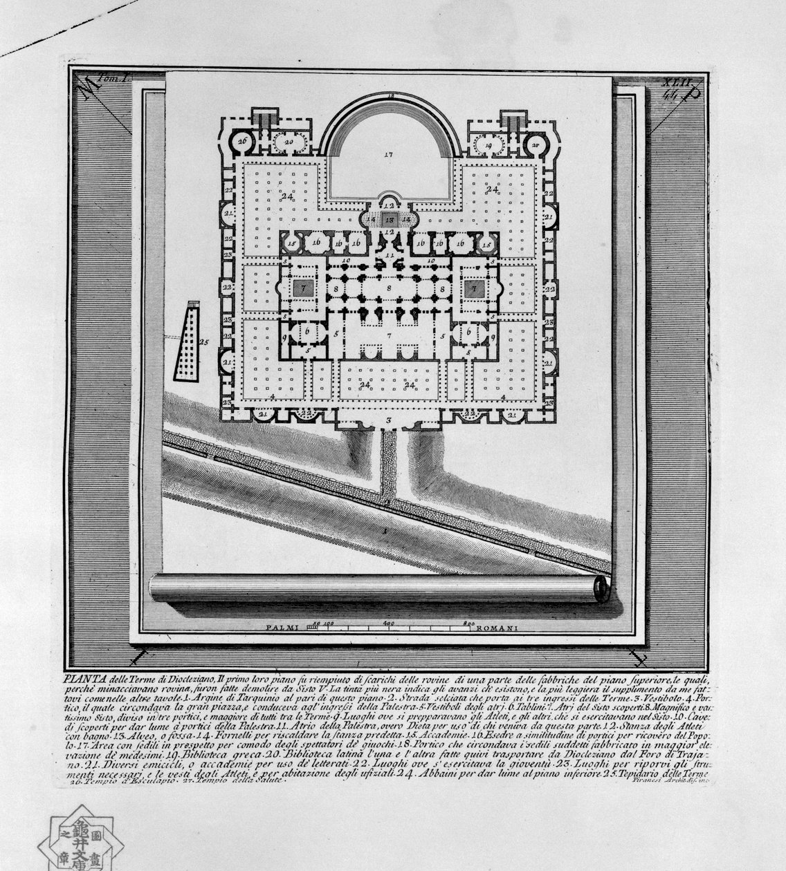 Suunnitelma Diocletianuksen kylpylöistä (Rooma) tekijältä Giovanni Battista Piranesi
