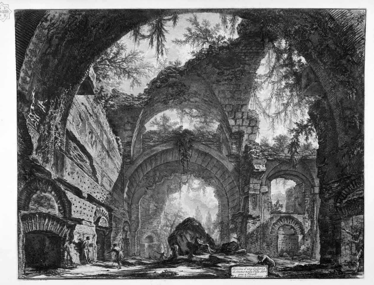 Patsasgallerian rauniot Villa Adrianassa Tivolissa. tekijältä Giovanni Battista Piranesi