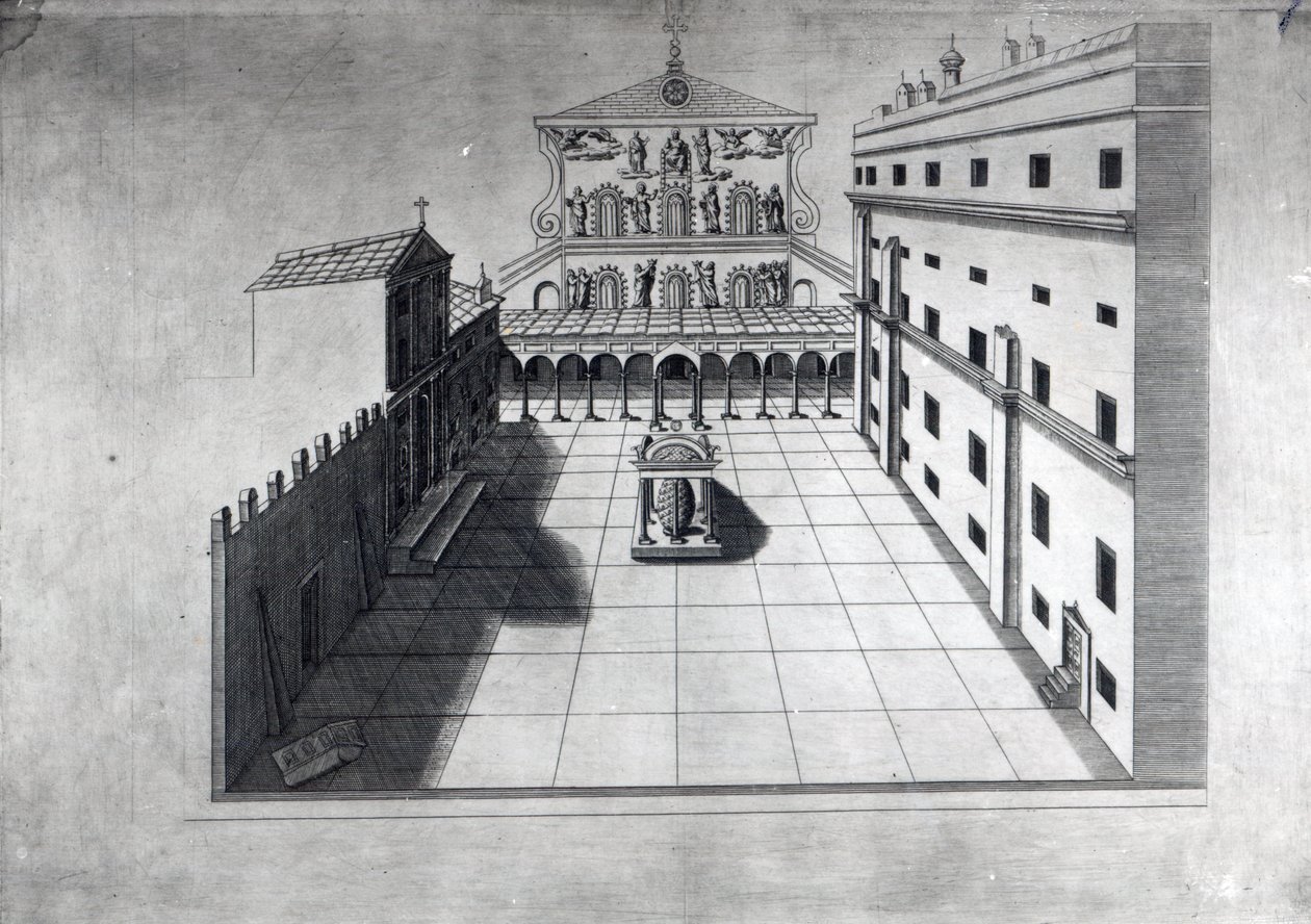 Belvederen hovi vanhassa Pyhän Pietarin Roomassa tekijältä Giovanni Battista Piranesi