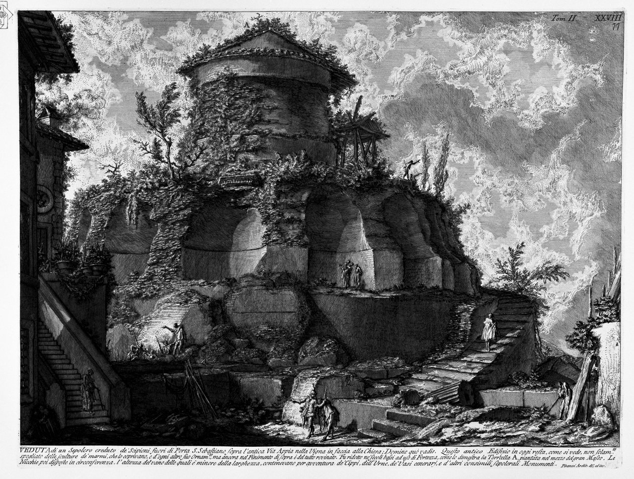 Priscillan hauta, Piranesi kuvailee virheellisesti Sepolcro creduto de