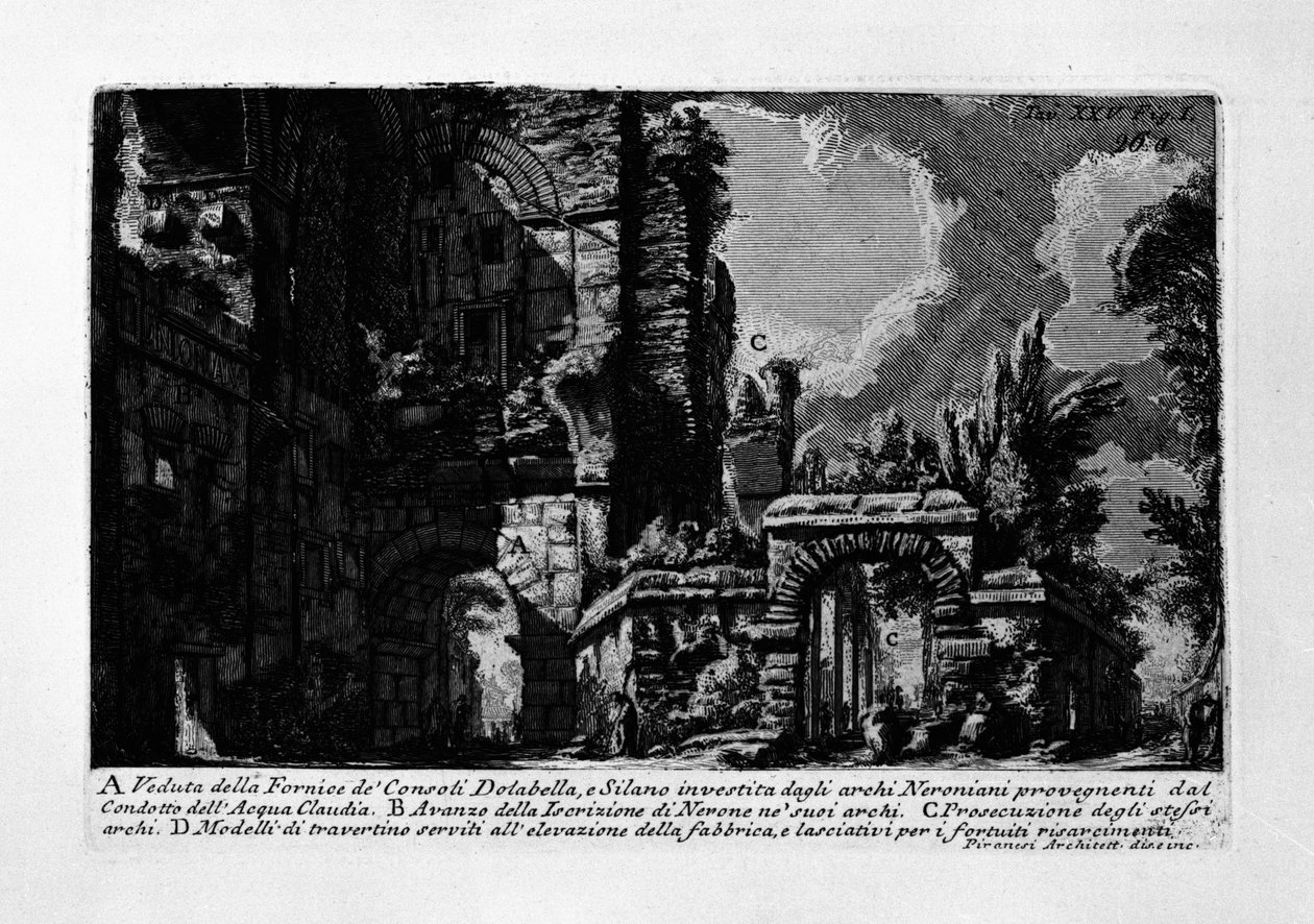 Veduta della Fornice de Consoli Dolabella ja Silano tekijältä Giovanni Battista Piranesi