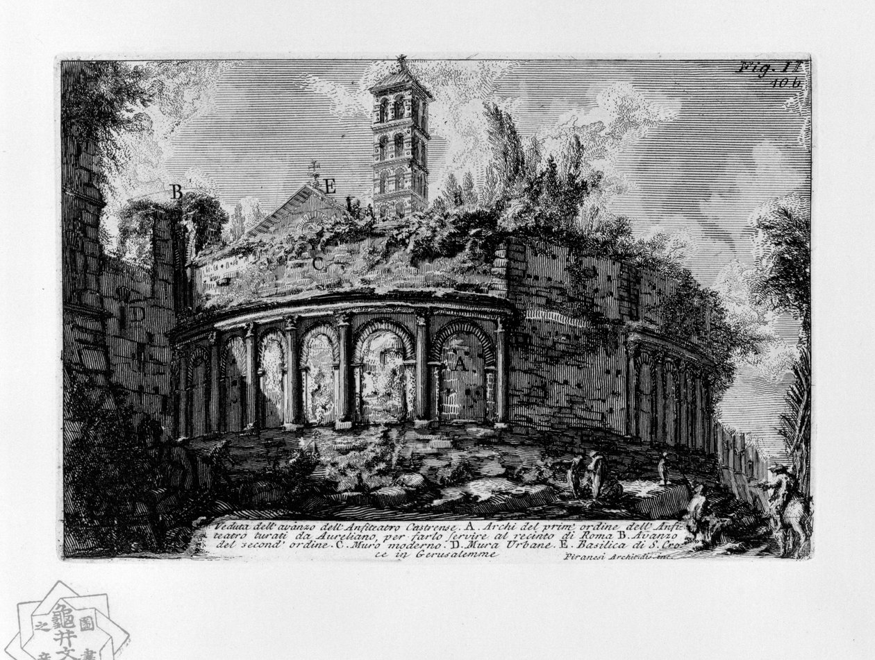 Veduta dell’avanzo dell’Anfiteatro Castrense tekijältä Giovanni Battista Piranesi