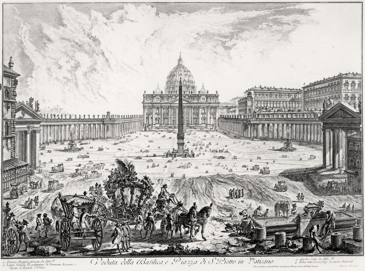 Näkymä Pietarinkirkolle ja Piazzalle, Rooman näkymät -sarjasta, n. 1760 tekijältä Giovanni Battista Piranesi