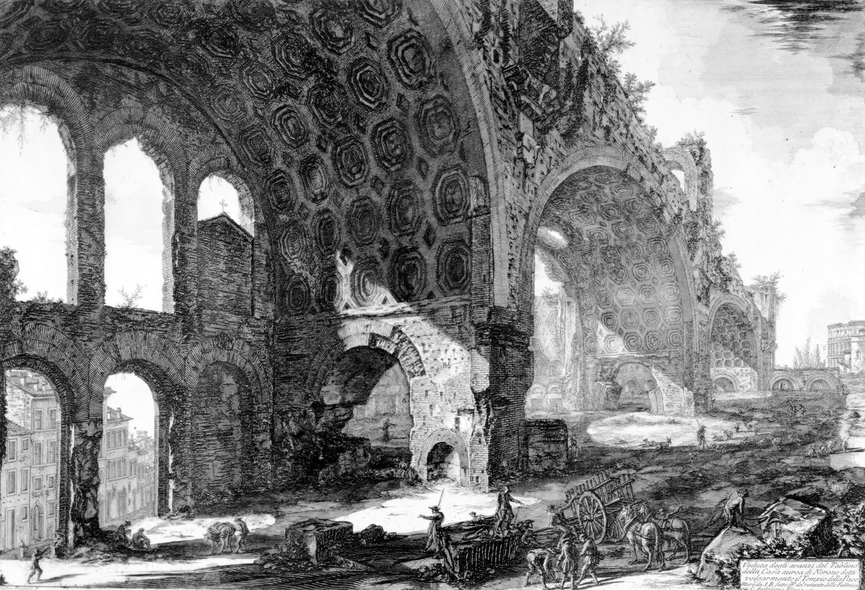 Näkymä Maxentiuksen ja Konstantinuksen basilikalle, Rooman näkymät -sarjasta, n. 1760 (etsaus) tekijältä Giovanni Battista Piranesi