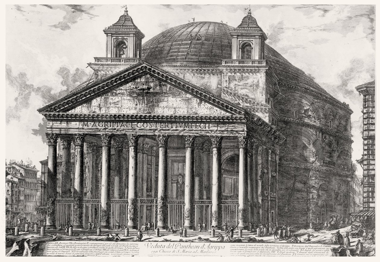 Näkymä Pantheonista, "Views of Rome" -sarjasta, n. 1760 tekijältä Giovanni Battista Piranesi