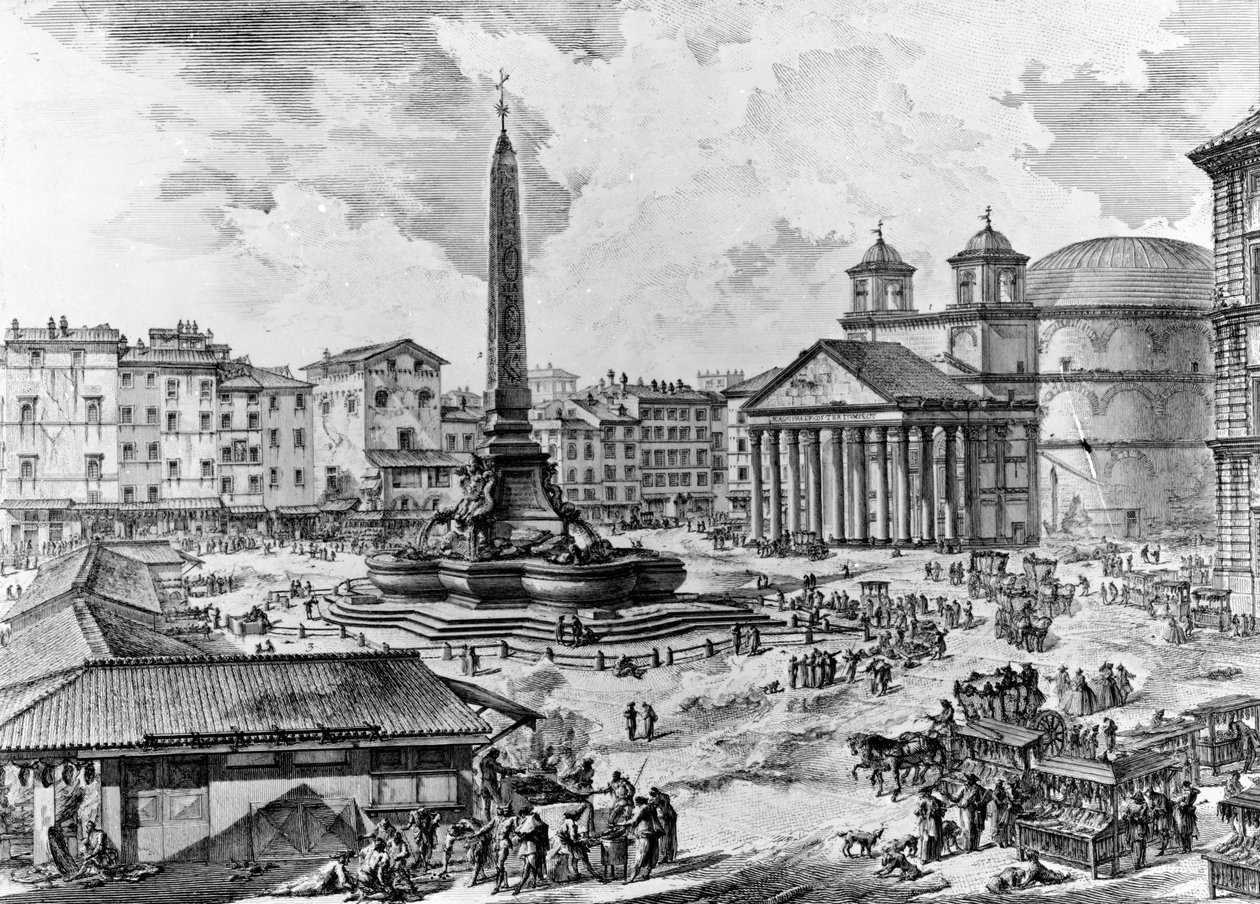 Näkymä Piazza della Rotondalle, Rooman näkymät -sarjasta, n. 1760 (etsaus) tekijältä Giovanni Battista Piranesi