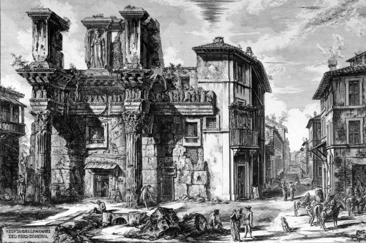 Näkymä Nervan foorumin jäännöksistä, Rooman näkymät, 1758 tekijältä Giovanni Battista Piranesi