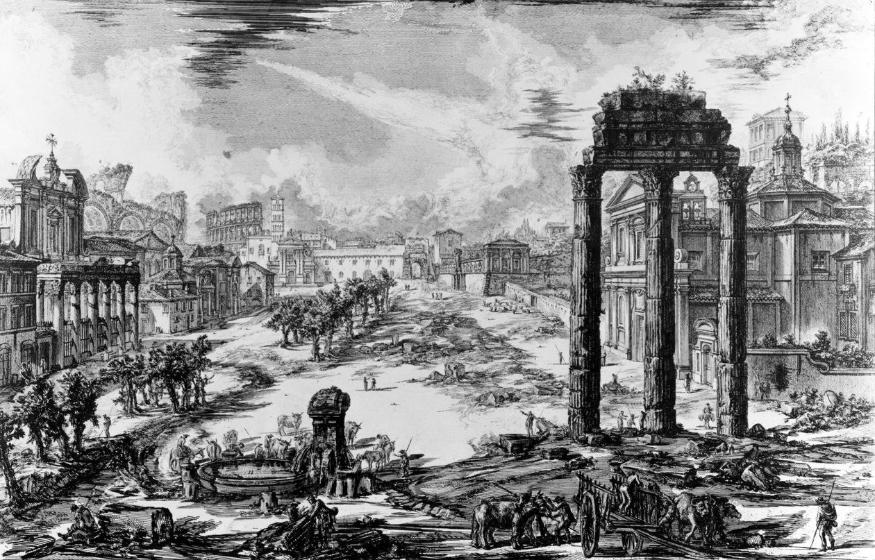 Näkymä Forum Romanumille, Rooman näkymät -sarjasta, 1758 tekijältä Giovanni Battista Piranesi