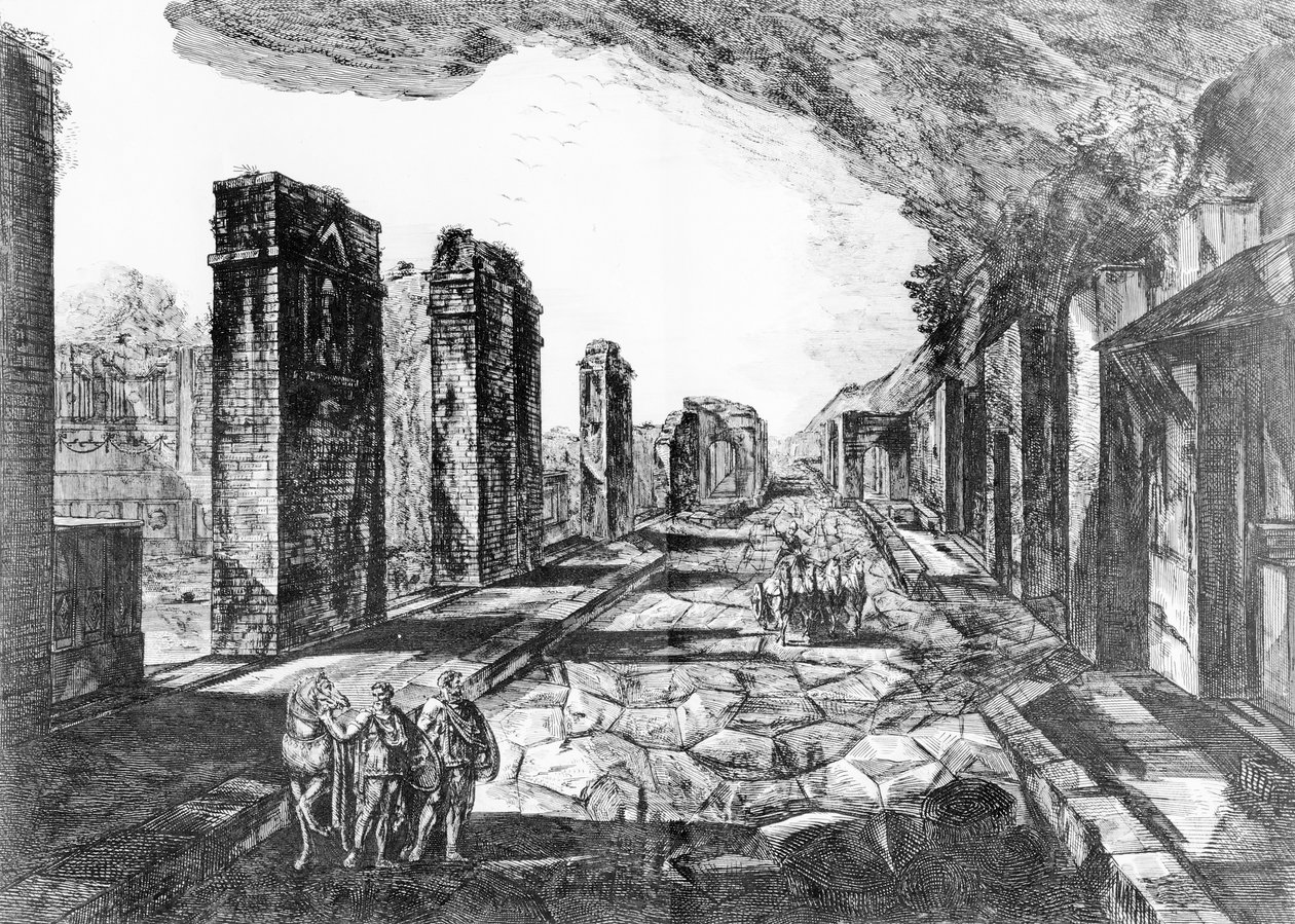 Näkymä Pompejin tavernasta Priapus Shop -kyltillä, G.B.:n Anttiquites de Pompeiasta. Piranesi, kaiverrus Francesco Piranesi (1758-1810) 1804 tekijältä Giovanni Battista Piranesi