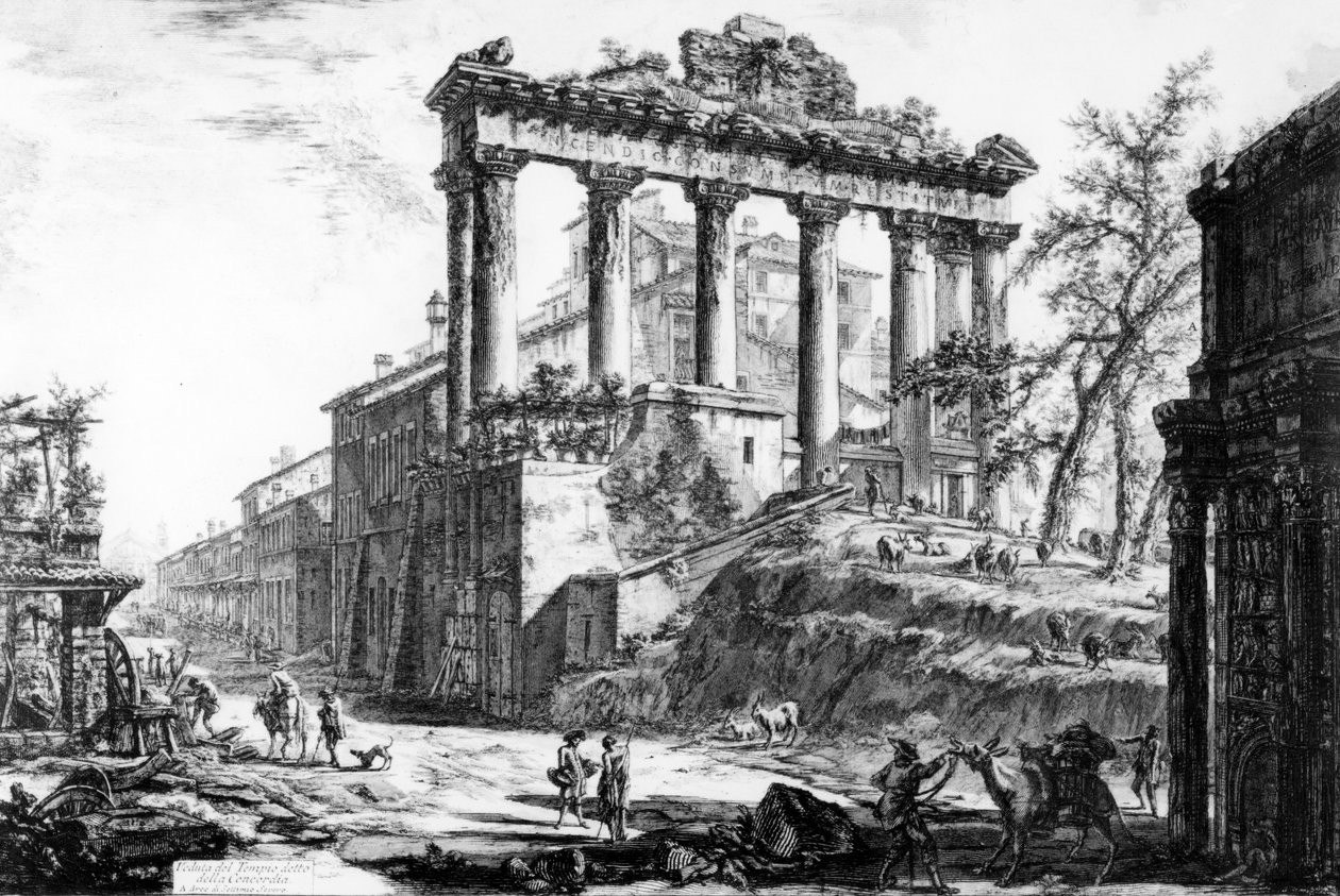 Näkymä Concordin temppelistä, "Views of Rome" -sarjasta, n. 1760 tekijältä Giovanni Battista Piranesi