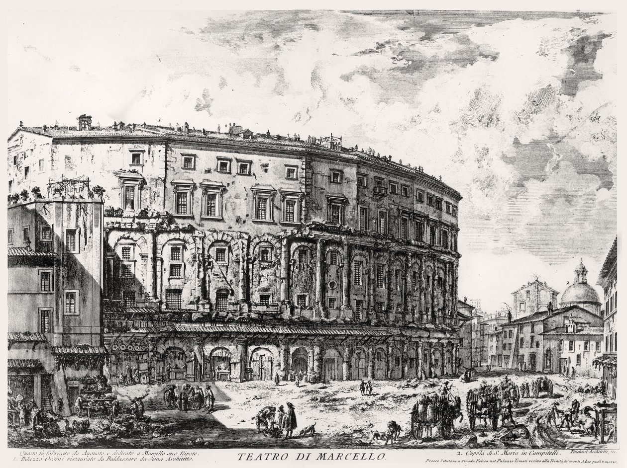 Näkymä Marcellus-teatterista, Rooman näkymät -sarjasta, n. 1760 tekijältä Giovanni Battista Piranesi
