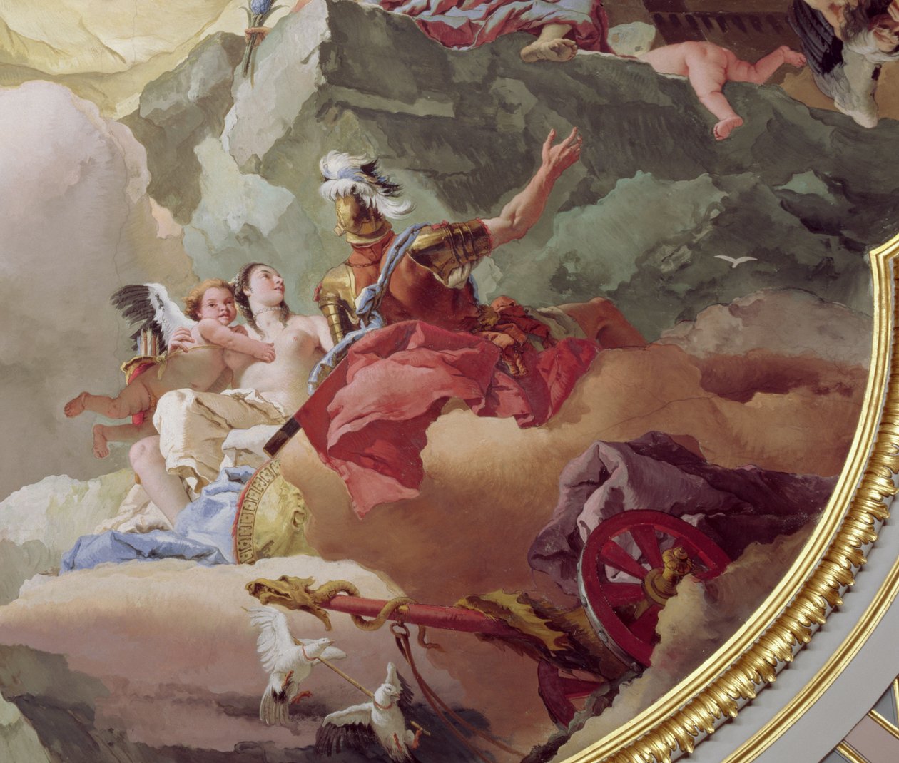 Espanjan monarkian apoteoosi -freskon yksityiskohta vuodelta 170577. tekijältä Giovanni Battista Tiepolo