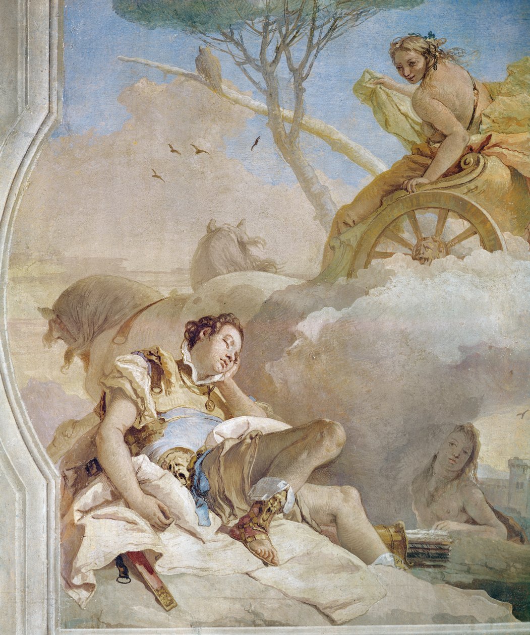 Armida sieppaa nukkuvaa Rinaldoa, Torquato Tasson (1544-95) teoksesta "Gerusalemme Liberata", 1979 (yksityiskohta) tekijältä Giovanni Battista Tiepolo