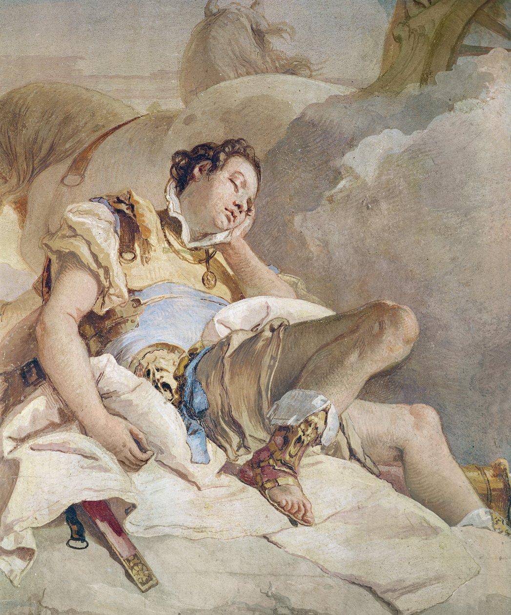 Armida Adbucting the Sleeping Rinaldo, yksityiskohta Rinaldosta, Torquato Tasson (1544-95) teoksesta 