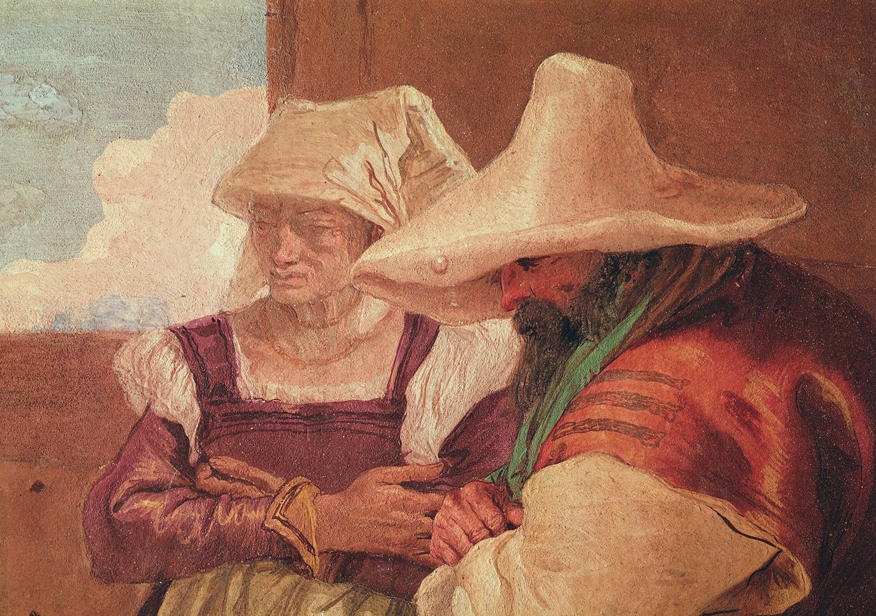 Yksityiskohta Angelican ja Medoron paimenista paimenten kanssa, 1757 tekijältä Giovanni Battista Tiepolo