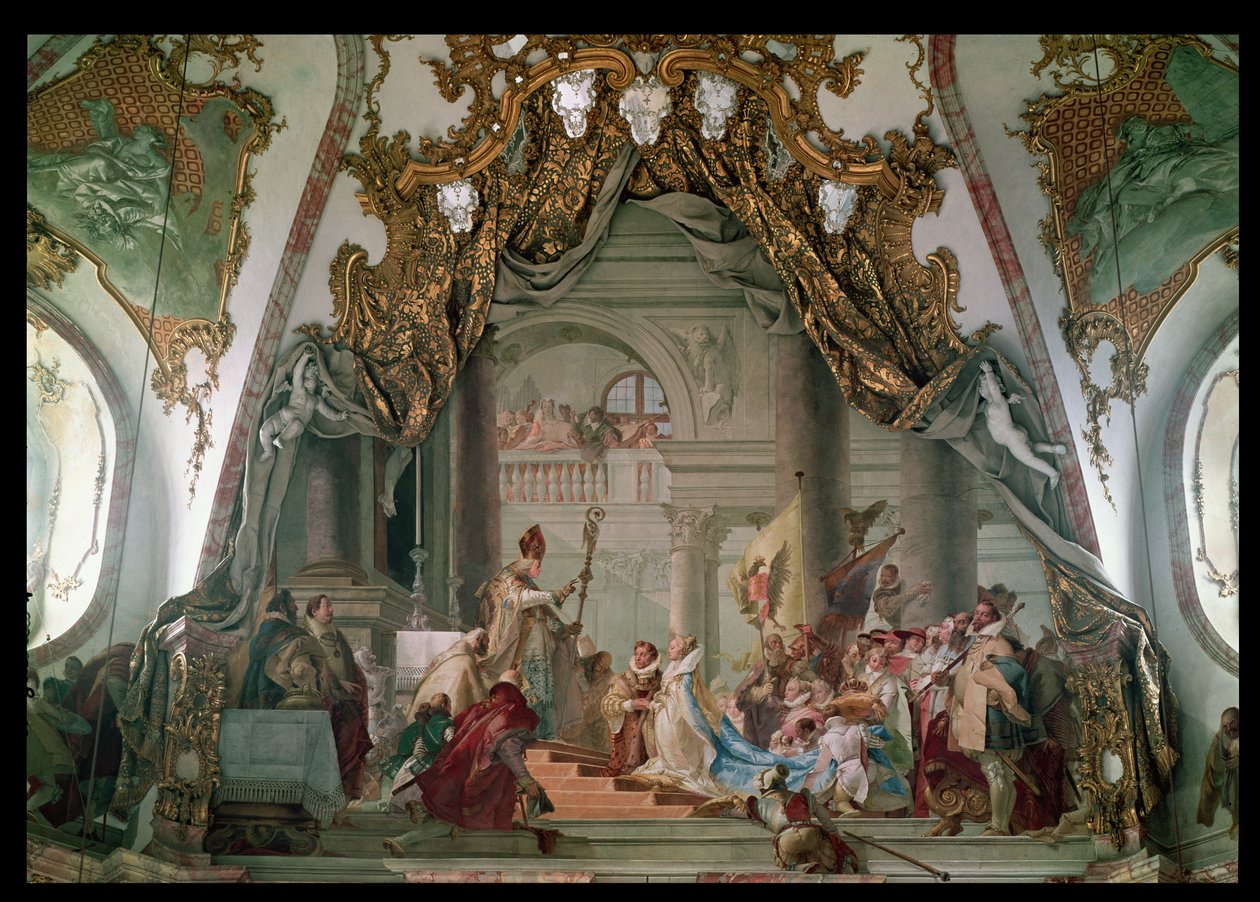 Frederick I:n (n. 1123-90) Barbarossan ja burgundilaisen Beatrice I:n (1145-84) avioliitto vuonna 1156 tekijältä Giovanni Battista Tiepolo