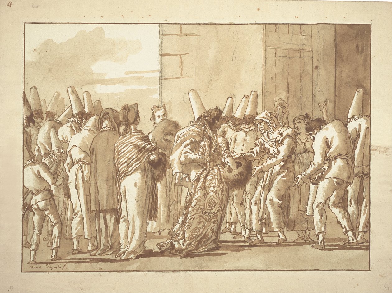 Punchinellos -isä tuo morsiamensa kotiin tekijältä Giovanni Battista Tiepolo