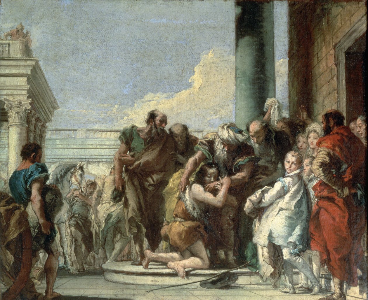 Tuhlaajapojan paluu, 1780 tekijältä Giovanni Battista Tiepolo