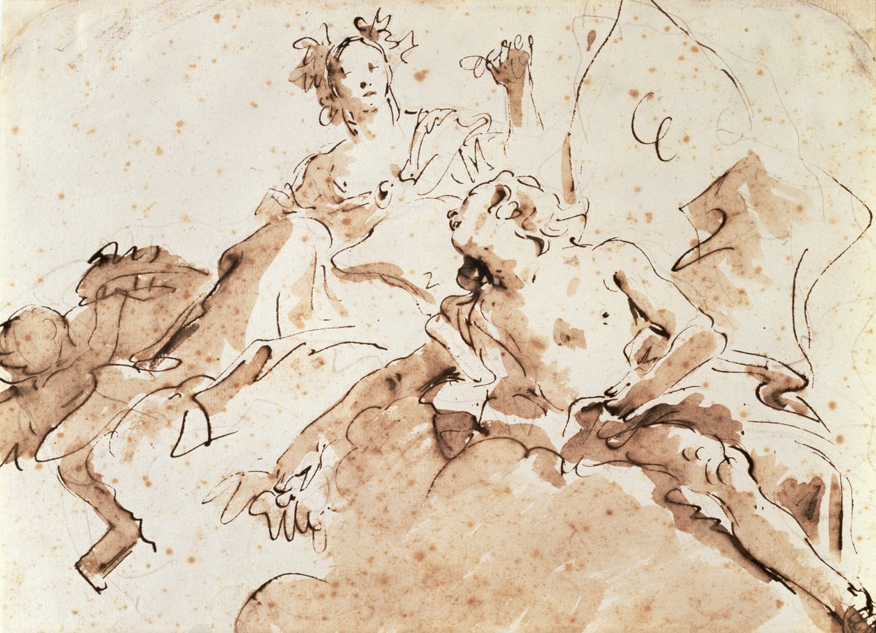 Zephyrus ja Flora (kynä ja ruskea pesu mustalla liidulla paperilla) tekijältä Giovanni Battista Tiepolo