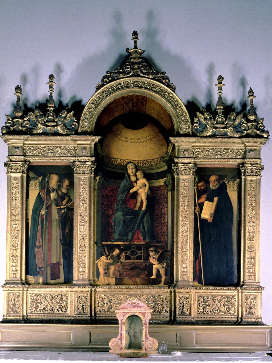Madonna ja lapsi ja pyhät (triptyykki alttaritaulu) tekijältä Giovanni Bellini